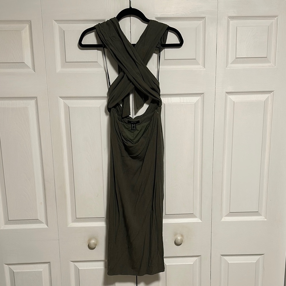 Elegant Olive Green Cross-Back Dress